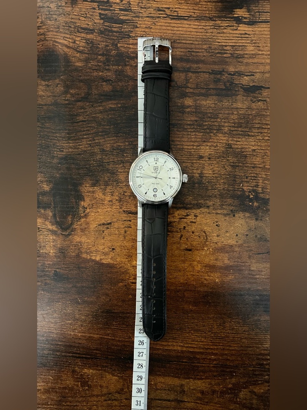 Unisex Silver Dial Watch with Black Leather Strap - Picture 3 of 5